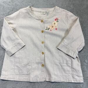 Classic Elements Womens Button Up Top Jacket Linen Blend Embroidered‎ 20-22W